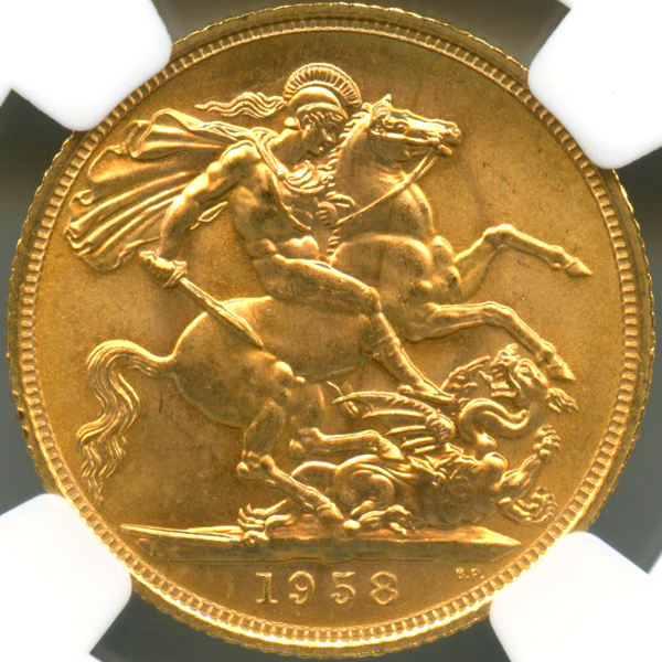 1958年 ヤング エリザベス イギリス NGC MS65 ソブリン 金貨 - 旧貨幣 