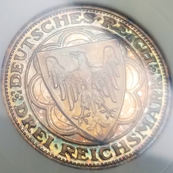 ドイツ ワイマール共和国 ブレーマーハーフェン 1927A 3マルク 銀貨 