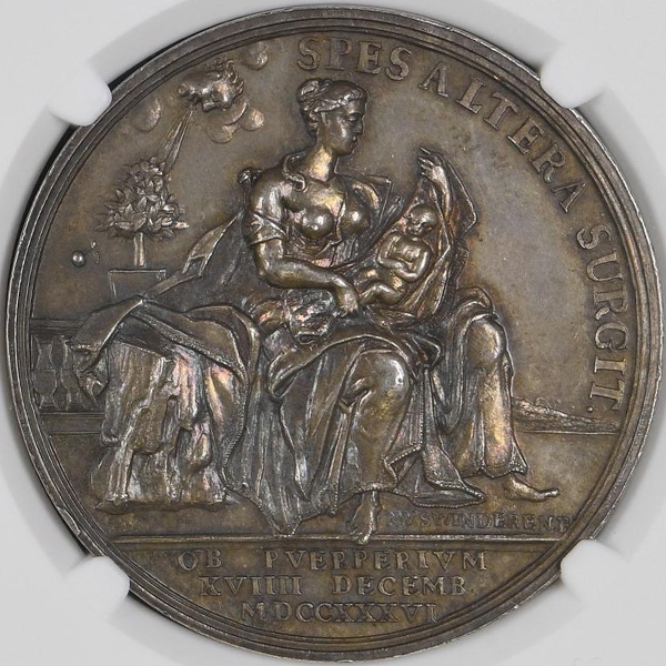 イギリス アン(オラニエ公妃) 出産記念 1736年 銀メダル NGC MS63 
