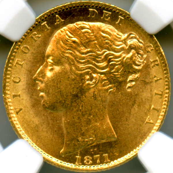 イギリス ヴィクトリア ヤングヘッド シールド 1871年 ソブリン 金貨 